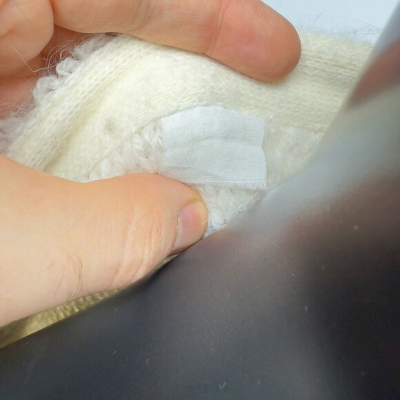 VTG Alpaca / Mohair Cropped Chunky Drop-Shoulder Pads Knit Ivory Cardigan M/L - Picture 5 of 7